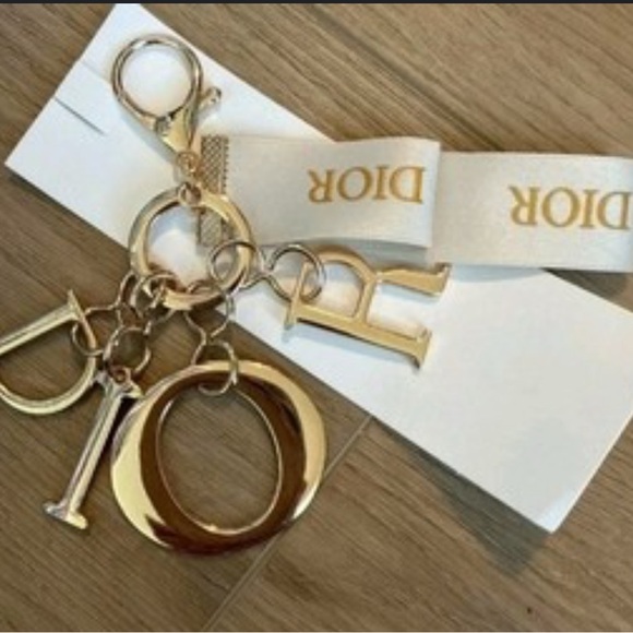 Dior Gold & Cream Ribbon Bag Charm / Key Ring / Key Chain Gift NIB - Picture 2 of 4